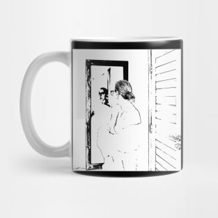 Black and White Mirror Mirror Woman in a Bathrobe Mug